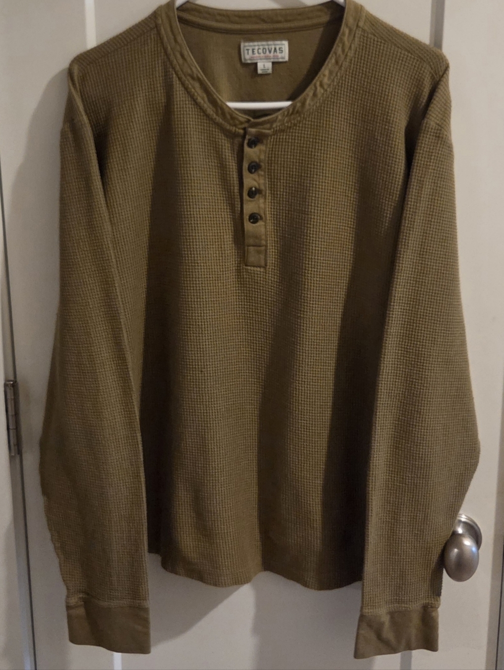 Tecovas Pima Cotton Thermal Henley Shirt - Olive Green - Size Large